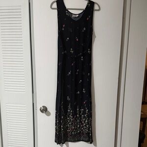 Vintage Y2K Floral Navy Blue Maxi Dress with front or back tie
